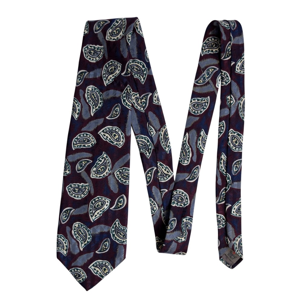 Robert Talbott Nordstrom Burgundy Teal Paisley USA Hand Sewn Vintage Silk Tie - Picture 2 of 9